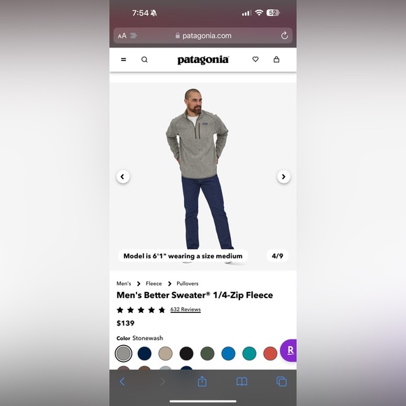 Patagonia Men's Better Sweater® 1/4-Zip Fleece- Stonewash XL - Picture 2 of 6